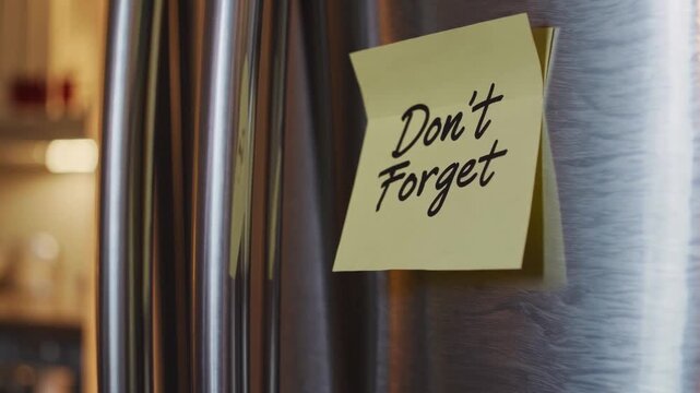 Reminder note on refrigerator to help remember important tasks and events at home