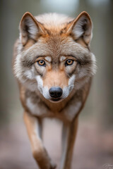 Obraz premium Majestic wolf in the wild: stunning canine, predator in nature with piercing eyes.