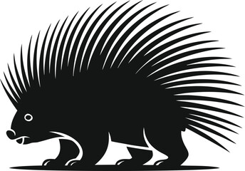 Silhouette of a porcupine with its quills raised in defense
