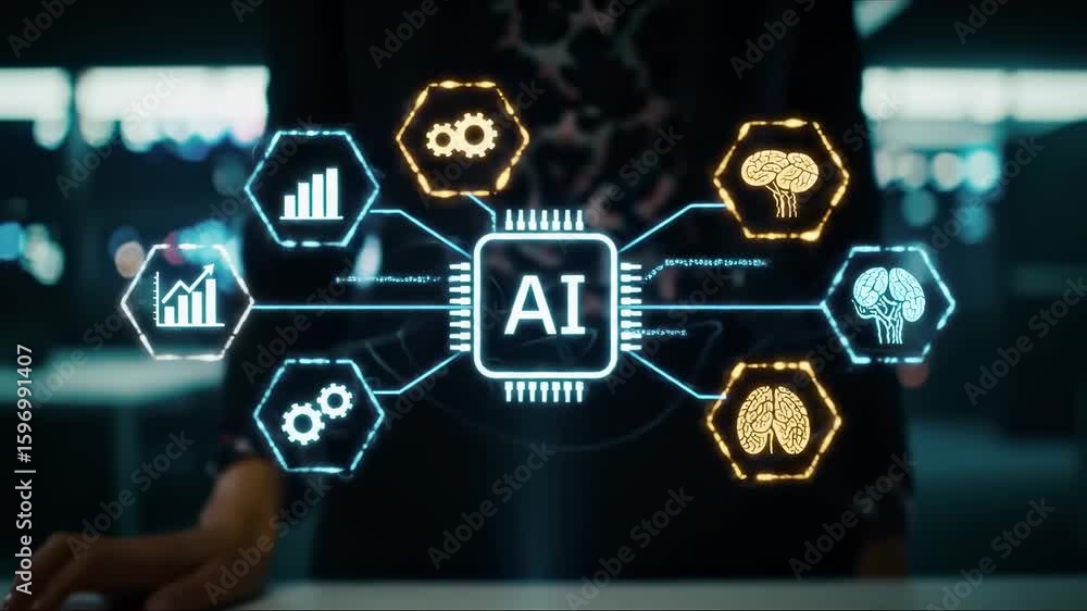 Poster artificial intelligence technology data analysis digital brain futuristic innovation automation neur
