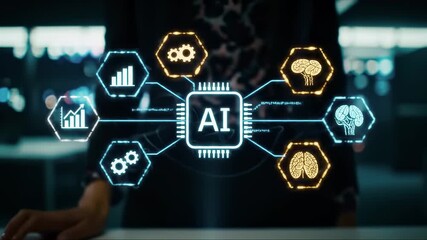 Artificial intelligence technology data analysis digital brain futuristic innovation automation neural network business glowing interface and modern workspace with advanced research development - Powered by Adobe