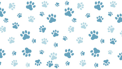 Playful seamless vector pattern featuring colorful blue animal paw prints on a clean white background. Perfect for pet shop or kids' themes