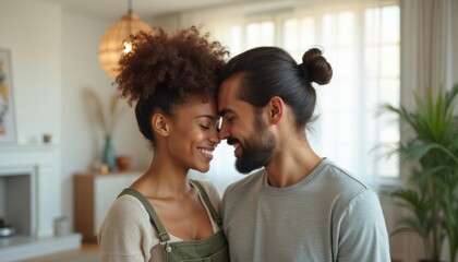 Joyful couple sharing a tender moment