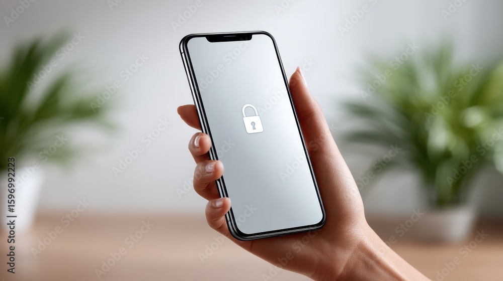 Poster log out icon displayed on a clean white smartphone screen held by a user, focusing on digital privac