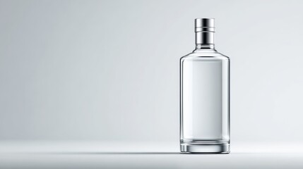 Minimalist shot of a single vodka bottle on white background with clean lighting and room for overlay text.