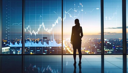 Financial Future: Businesswoman Contemplates Market Trends in a Modern Office