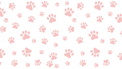 Cute seamless vector pattern featuring soft pink puppy paw prints on a clean white background. Perfect for pet shop or baby themes
