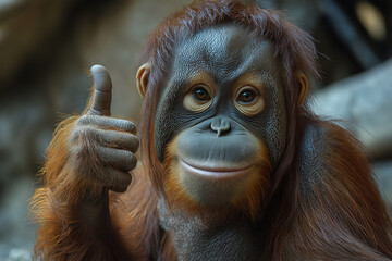 Adorable Orangutan Giving Thumbs Wild