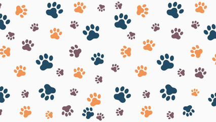 Playful seamless vector pattern featuring colorful animal paw prints on a clean white background. Perfect for pet shop or natural themes