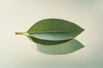 a green leaf is laying on a white surface