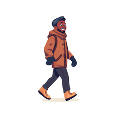 Fototapeta premium African american man in winter dress illustration flat vector design