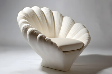 a white shell chair with a cushion on it