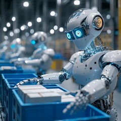 A robot is working in a warehouse