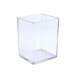 A clear rectangular plastic storage container, perfect for organizing items in a minimalist setting.