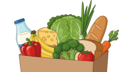 Vector SVG Illustration of Fresh Grocery Produce with Modern Flat Design Style in Bright Colors for Food Packaging and Market Branding