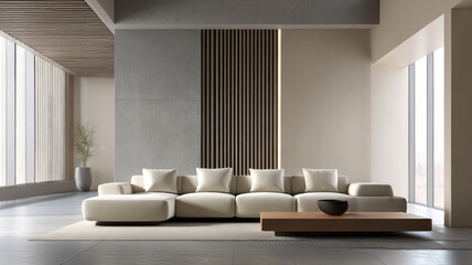 The interior is a modern spacious living room.