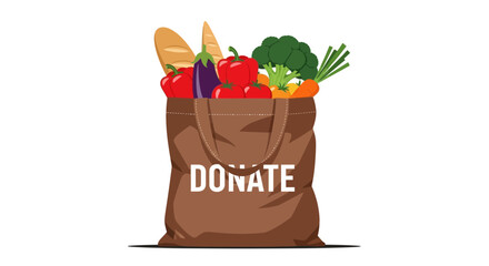 Vector SVG Illustration of a Produce Bag with Vegetables in Modern Flat Style for Food Donation Campaigns