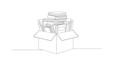 Vector Line Art SVG Icon of Books in a Box Minimalist Illustration for Web Design