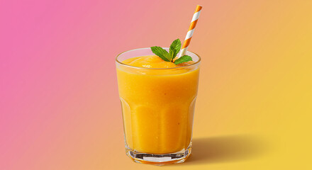 Fresh Mango Smoothie with Mint Garnish on a Vibrant Background
