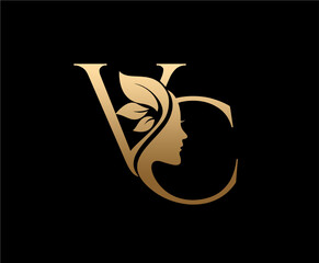 Letter VC Beauty Face Nature Leaf Logo Design
