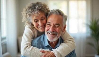 Fototapeta premium Joyful elderly couple sharing a warm embrace