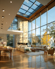 Modern Luxury Home Interior Design with Open Floor Plan and Floor to Ceiling Windows