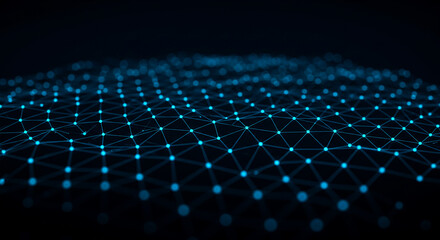 Futuristic Digital Network Background with Glowing Blue Nodes and Connections