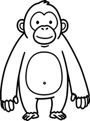Cute Cartoon Orangutan Outline for Kids Coloring Page – Black and White Jungle Animal Illustration