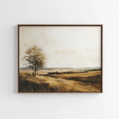 A painting of a tree in a field