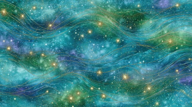 Abstract Teal Gold Glitter Space Background - Powered by Adobe