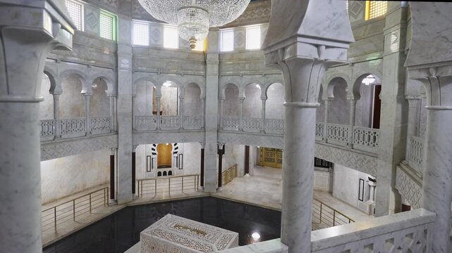 Interior view of Mausoleum president Habib Bourguiba Monastir city Tunisia. High quality 4k footage