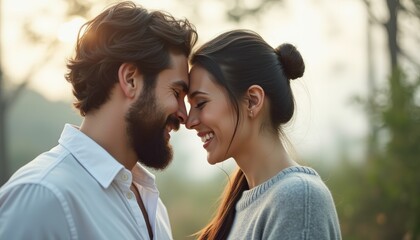 Fototapeta premium Joyful couple sharing an intimate moment in nature