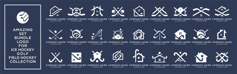 Set collection logo design of ice hockey, golf and field hockey vector template