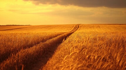 Fototapeta premium Golden wheat field at sunset.