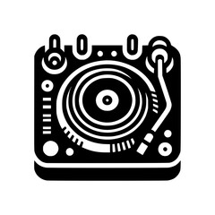 A stylized image of a record player, presented in a clean and modern design.