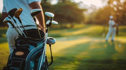 Golf Clubs In Bag On Green Course