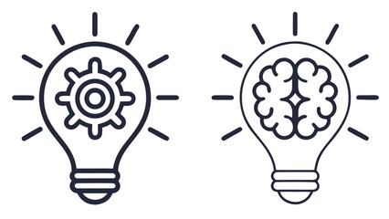 Artificial intelligence icons representing mechanical and intellectual ideas robot and gear icons set in outline style