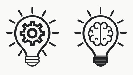 Artificial intelligence icons representing mechanical and intellectual ideas robot and gear icons set in outline style