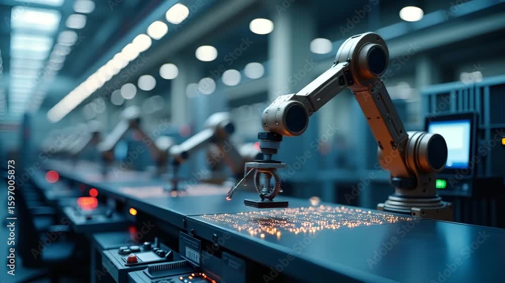 Poster advanced industrial robotic arms: precision engineering and automation in manufacturing with space f