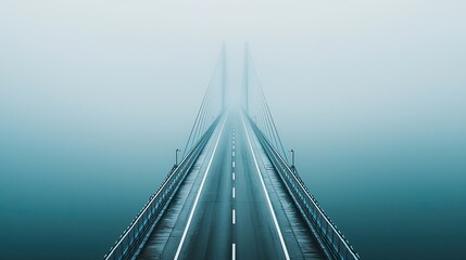 Obraz premium A misty suspension bridge stretches across a tranquil body of water.