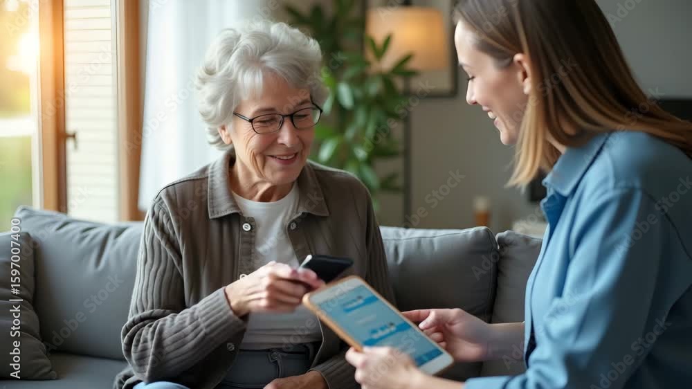 Poster high resolution photostock image of tech-enabled elder independence: smart home devices & adaptive i
