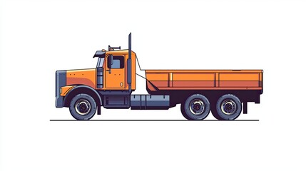 Side view of an orange dump truck.