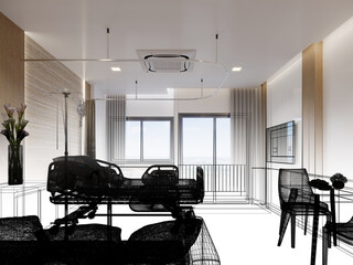 3d rendering of interior hospital  room