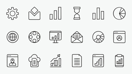 Artificial intelligence icons representing mechanical and intellectual ideas robot and gear icons set in outline style