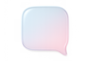 Gradient speech bubble blending soft blue and pink hues, symbolizing digital communication against transparent backdrop