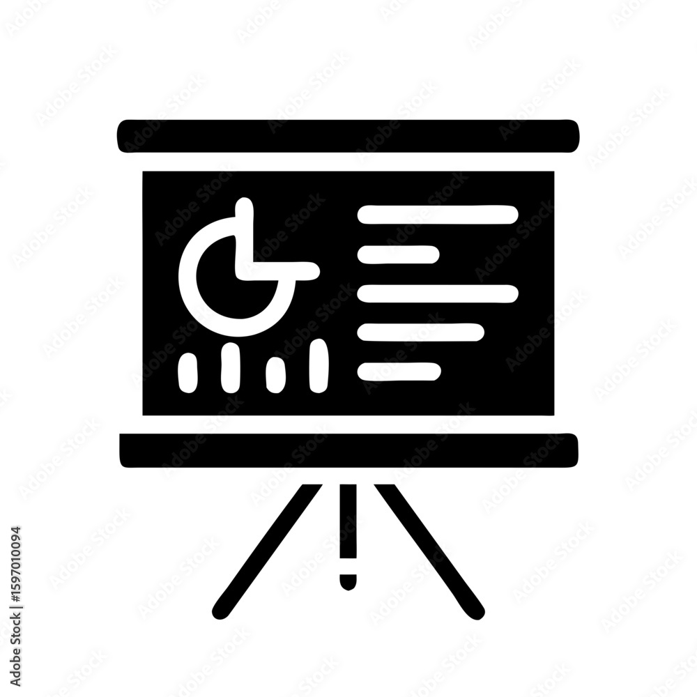 Aufkleber a black icon of a presentation board with a pie chart and bar graph displayed