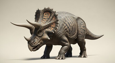 3D model of a Triceratops dinosaur, posed in a walking stance, against a neutral background.