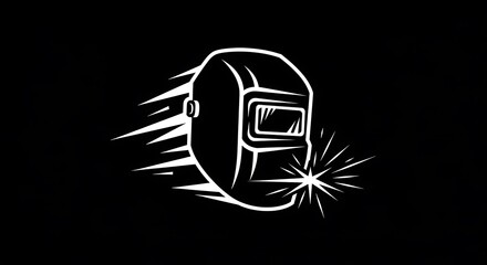 A stylized welding mask in motion, sparks flying, representing speed and expertise in metalwork.