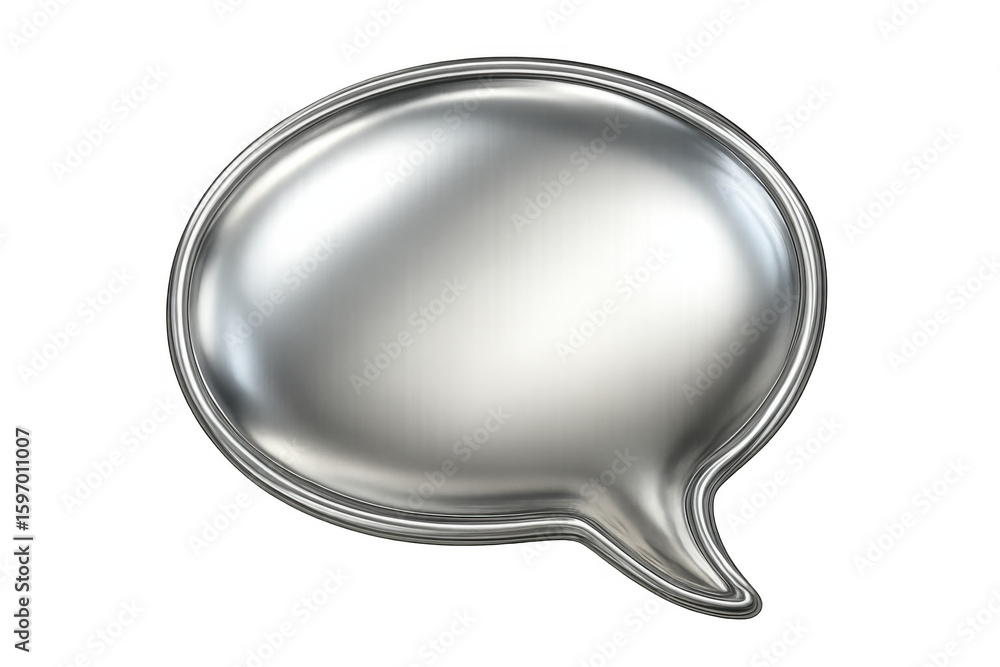 Poster metallic speech bubble gleaming, symbolizing communication, floating on transparent backdrop for gra