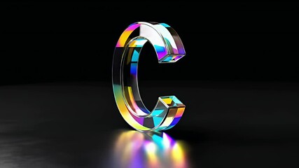 A translucent letter "C" reflects vibrant colors on a dark surface - Powered by Adobe